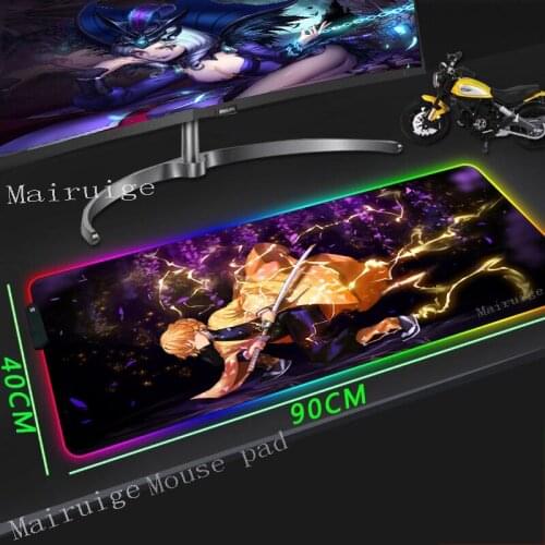 Mairuige Demon Slayer Kimetsu No Yaiba Large Gaming RGB Mouse Pad Black LockEdge Laptop Desk Mat Rubber Non-slip 900x400/800x300