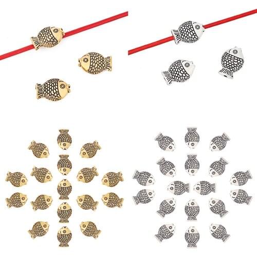 30 x Tibetan Gold/Silver Color Fish Spacer Beads Charms for DIY Necklace Bracelet Jewelry Making Accessories 12x8mm