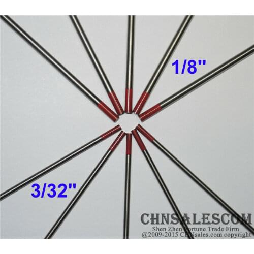CHNsalescom 10 pcs WT20 3/32"X6" 1/8"X6" Thorium-Tungsten Electrode Red