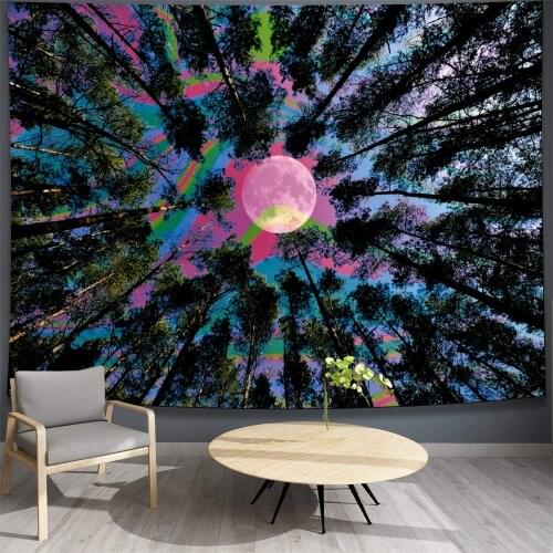 Colored Sky Psychedelic Moon Tapestry Tree Nature Wall Hanging Tapestries Landscape Yoga Blanket Dorm Home Decor Art Wall Carpet