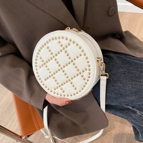 Rivet Design Women Shoulder Bags Round Shape Mini PU Leather Crossbody Bags for Female Summer Luxury Female Solid Color Handbag