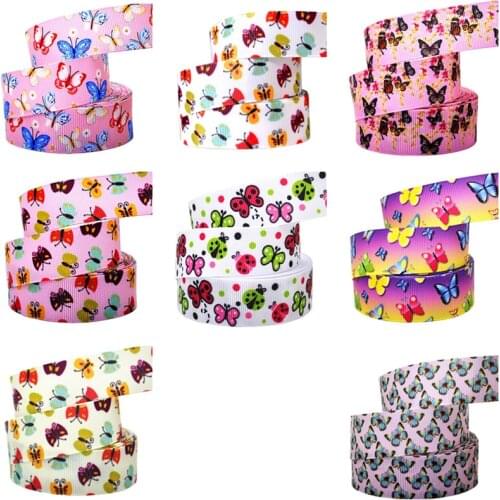 25mm 10yards Cartoon butterfly Ribbons Thermal transfer Printed grosgrain Wedding Accessories DIY material