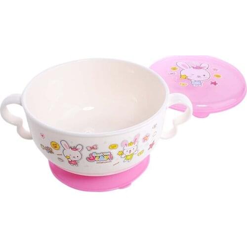 Cute Rabbit Toddler Baby Spoon Learning Dishes Suction Cup Assist Food Bowl Dish Sensing Spoon Children Tableware Covered Bowl