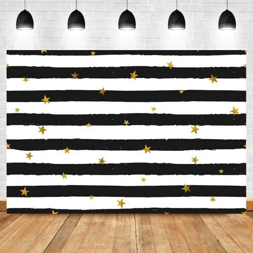 Neoback White and Black Stripes Backdrops 7x5ft Birthday Backdrop for Photography Gold Sequin Stars Vinyl Background