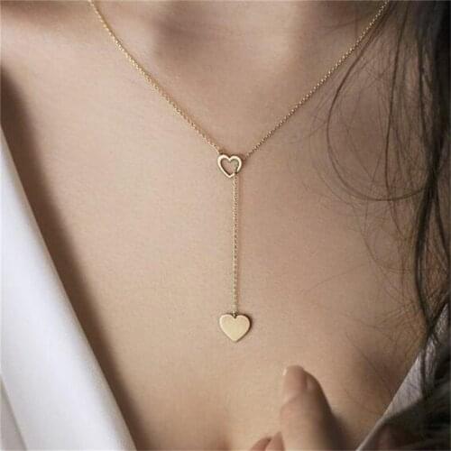 2020 Fashion Europe And The New Necklace Simple Personality Peach Heart Love Womens Y-shaped Necklace Factory Direct Sales