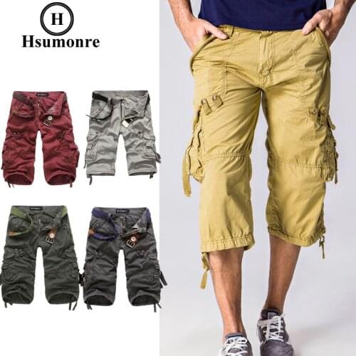 Mens Cargo Shorts Multi Pockets Zipper Baggy Work Shorts for Men Loose Summer Casual Military Short Pants Plus Size Solid Color