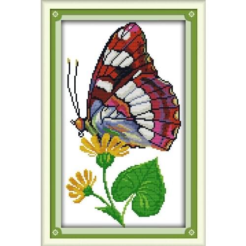 Butterfly over flowers (12) cross stitch kit hand sewing sraft set DMC color cotton embroidery DIY handmade needlework plus