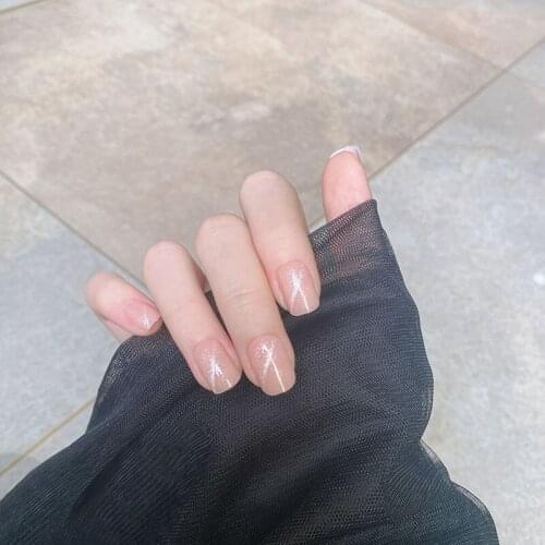 24pcs Nude Pink Fake Nail Patch Square Head Glue Type Removable Short Paragraph Fashion Manicure Save Time False Nail Press On