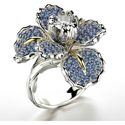 Delicate Iris Flower Wedding Engagement Rings for Women Elegant Luxury Pave Zircon Silver Ring Cocktail Party Promise Jewelry