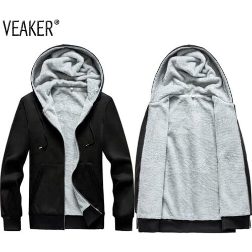 2020 New Mens Warm Fur Zipper Hoodies Jacket Male Autumn Winter Solid Color Fleece Hooded Coat Sweatshirt M-3XL