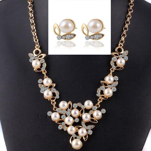 New Fashion Imitation Pearl Crystal Necklaces Elegant Chian Wedding Necklace for Women Jewelry