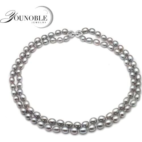 Real Natural Freshwater Double Grey Pearl Necklace For Women,Beautiful Bridal Pearl Necklace Anniversary Gift