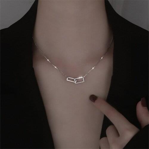 New Arrival Zircon Square Pendant Necklace Silver 925 Women Jewelry Fashion Gold Clavicle Necklace For Girl Princess Anniversary