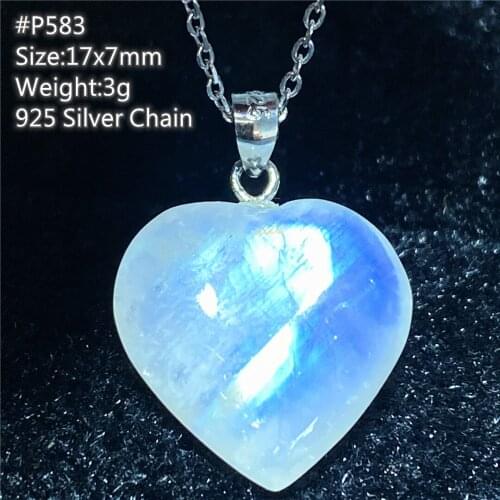 Top Natural Heart Moonstone Pendant Necklace Jewelry For Woman Man Blue Light Crystal 16x6mm Beads Stone 925 Silver Chains AAAAA