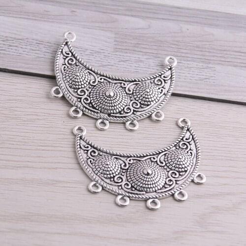 6PCS 42*48mm Antique silver color Necklace Charm Women Jewelry Fashion Moon Porous Connector Pendant Necklace