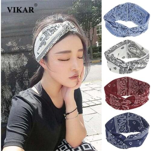 VIKAR Women Sweet Headband Turband Headband Print Cross Top Knot Elastic Hair Bands Bandanas Hairband Headwrap Summer Headwear