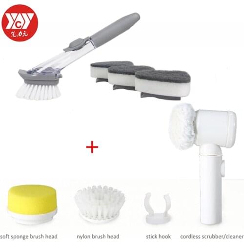 5 in 1 Kitchen Handheld Cordless Brush Washing Cleaning Scrubber Tool Household Clean Brush Bathroon Window Cleaner Tool Brush