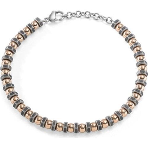 Runda Fashion Vintage Screw Bracelet for Mens Stainless Steel Rose Gold Beaded Bracelets Jewelry