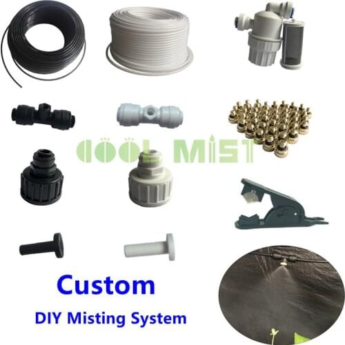 S164 DIY custom 10M/20M/30M misting system including tubing, nozzles, fitting, adapter, plug, filter accessories