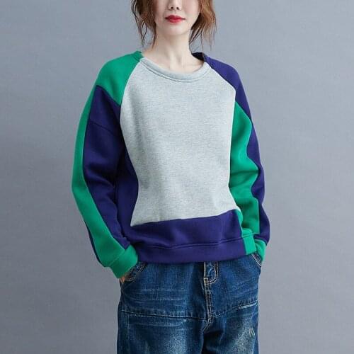 Sweatshirt Women O-neck Patchwork Long Sleeve Thick Female Tops Loose Casual Women Autumn Winter Pullovers