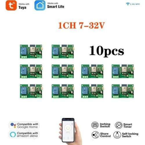 1CH Smart Switch 12V 24V 7-32V AC DC WIFI Tuya Light Switch 10A Relay Self-locking interlock inching