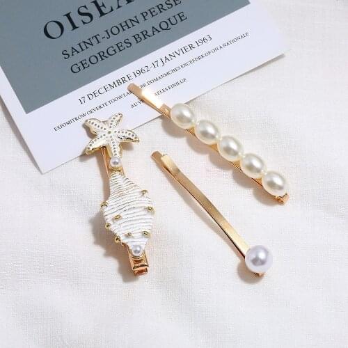 Bohemian Pearl Starfish Shell Hair Clips Pins Fashion Hair Barrettes Set For Women Sweet Conch Hairpins Hair Accessories Jewelry