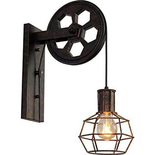 Retro Vintage Wall Light Shade Ceiling Lifting Pulley Industrial Wall Lamp Fixture Iron Loft Cafe Bar Adjustable Sconce Light