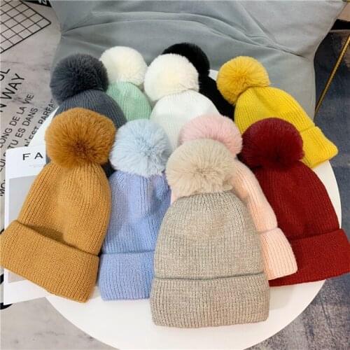 Womens Winter Beanie Knit Pompom Soft Warm Hat plus fluffy line hat sweet and cute Fleece Lined Skull Cap Cuff Beanie for Women