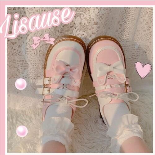 Harujuku Kawaii Girl Sweet Lolita Shoes Vintage Round Head Party Women Dress Shoes Cute Bowknot Lolita Sneakers Anime Cosplay