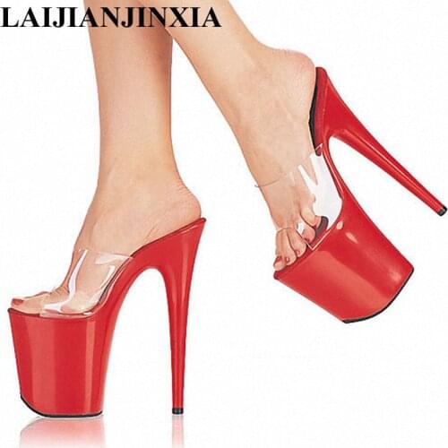 LAIJIANJINXIA 20 CM High Heels Slippers Club Night Sexy Pole Dancing Shoes Platform Women Shoes Thin Heels Dance Shoes E-061