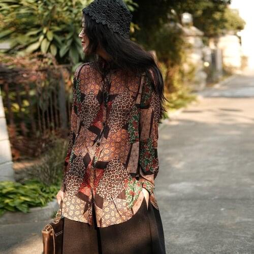 Johnature Women Vintage Print Floral Shirts And Tops 2021 Spring New Button Long Sleeve Turn-down Collar Chinese Style Blouses