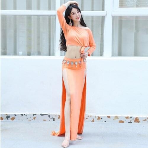 Fashion Elegant Women Belly Dance Suit Bellydance Costumes Beginner Dancing Skirt Belly Dance Top Solid Color Long Skirt Suit
