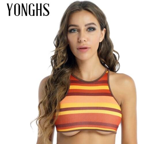 Womens Ribbed Vest Slim Fit Rave Crop Top for Pole Dancing Summer Striped Sleeveless Yoga Gym Cropped T-shirt Casual Round Neck