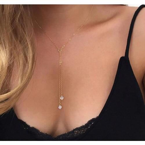 Gold Silver Color Chain Long Crystal Choker Necklace For Women Summer Chocker Necklaces collar collier ras du cou femme