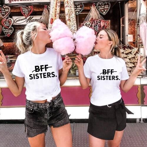 1 Pcs BFF Sisters Best Friends T Shirts Harajuku Graphic Tees Women Kawaii Short Sleeve Gift Tops Tumblr Female Clothing 90s