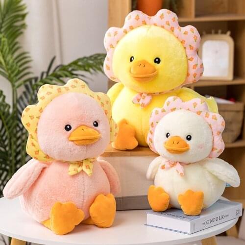 1pc 25/35/45cm Lovely Fuzzy Duck Plush Toys Cartoon Stuffed Soft Duck with Flowers Plush Pillow Kawaii Room Decor Appease Dolls