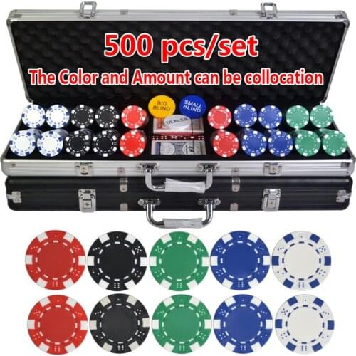100pcs-500pcs/set ABS Poker Chips Coins Texas Hold'em Poker Games Poker Chip Sets gambling Aluminum Suitcase 5 Colors 11.5g/pcs