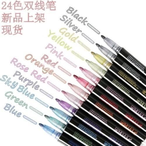 12/24 Colors Double Lines Contour Art Pens Markers Pen Out Line Pen Highlighter Scrapbooking Bullet Diary Graffiti Poster Card