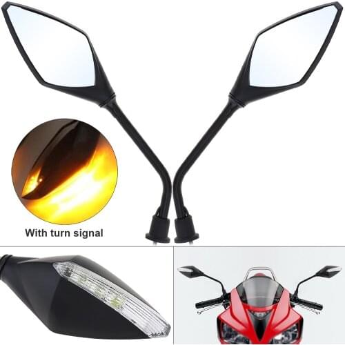 2pcs 9-18V 2.52W Black Motorcycle LED Turn Signals Rearview Mirror 290mm Universal Sport Bike Mirrors