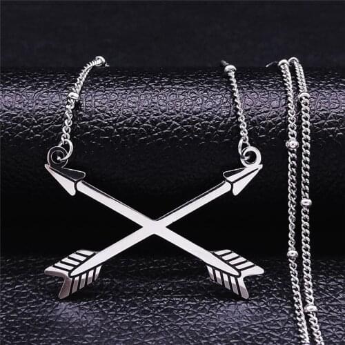 2021 Bow and Arrow Stainless Steel Charm Necklaces for Men/Women Silver Color Boho Jewelry acero inoxidable joyeria NXS04