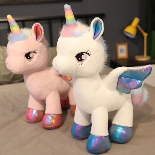40/60cm Big Size Unicorn Plush Unique Glowing Wings Unicorns Plush Toy Giant Unicorn Stuffed Animals Doll Fluffy Hair Fly Horse