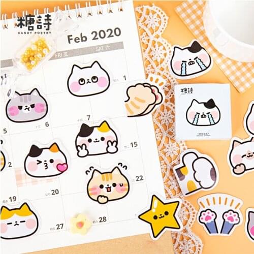45pcs Lovely Cat Meow Series Adhesive Sticker Kawaii Sticky Scrapbook Decoration School Office Supplies Cute Stationery