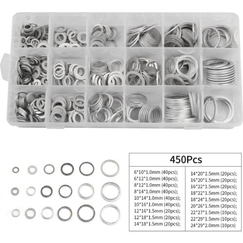 450Pcs Assorted Gaskets Washers Gasket Aluminum Flat Metal Washer Gasket Assorted Aluminum Sealing Rings Set With Case