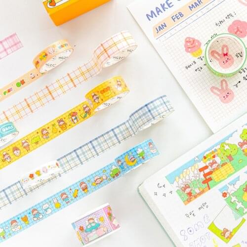 6Rolls/Set Colorful Candy Girls Adhesive Paper Washi Tape Gird Cartoon DIY Scrapbooking Diary Paper Stickers Kids Stationery