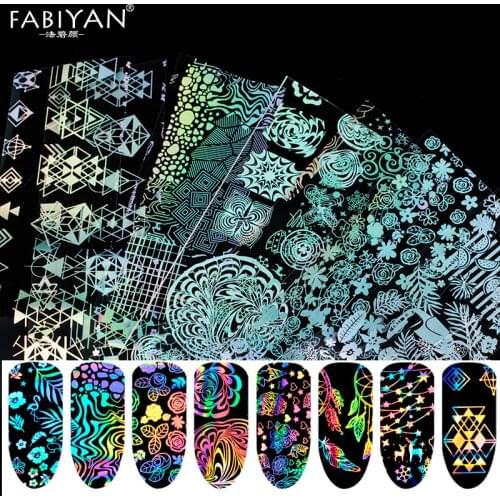 8Pcs Mixed Patterns Nail Art Holographic Decoration Transfer Sticker Tips Laser Star Foil Flower Christmas DIY Decals 4*20cm