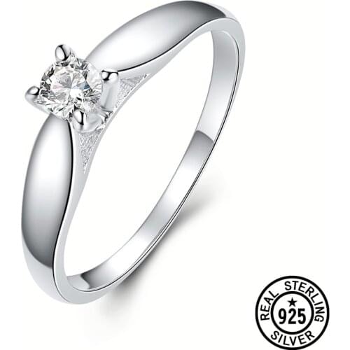 925 Sterling Silver Rings Solitaire Classic White Zircon Promise Bridal Wedding Engagement Rings For Women Fine Jewelry