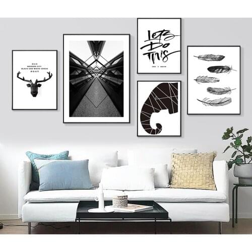 Abstract Wall Art Canvas Painting Poster Modern Black White Feather City Animal Art Wall Prints Picture Living Room Home Decor