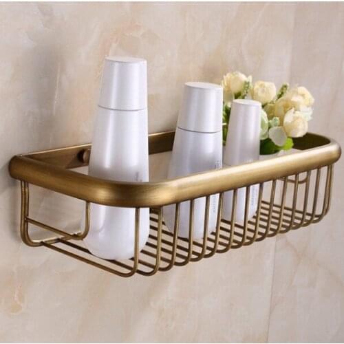 Free Shipping Antique Brass Bathroom Accessories / Wall Mounted Brass Soap / Sponge Shower Storage Basket Cba030
