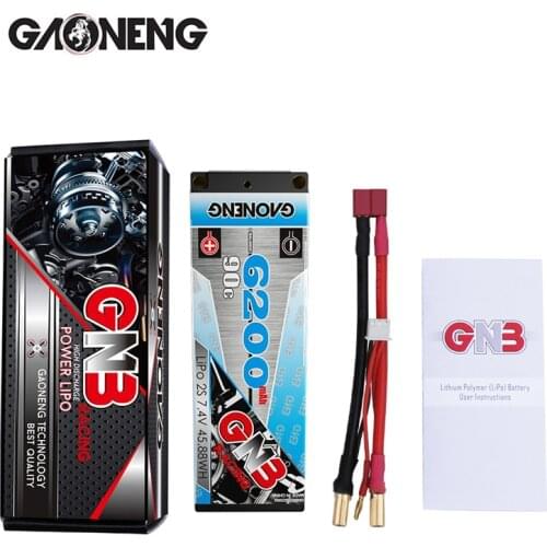 Gaoneng GNB 6200mAh 2S 7.4V 90C 5.0mm Bullet Hardcase LiPo Battery pack with T XT60 EC5 XT90 Plug for 1:10 1/10 RC Car RC Boat