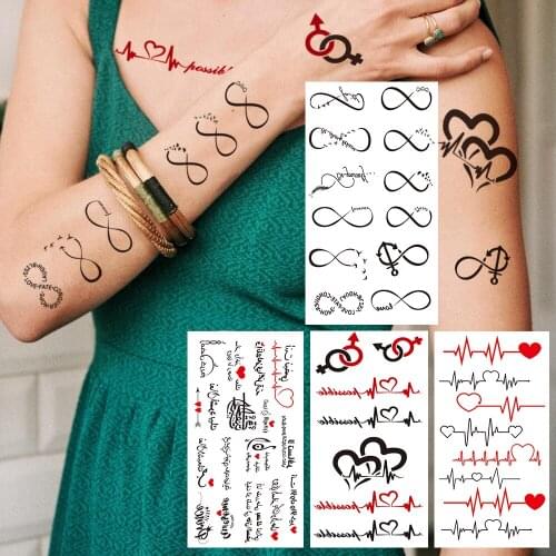 Endless Fake Temporary Tattoo For Kids Women Lovely Heart Tattoos Sticker Small Words Creative Letters Tatoos Body Ear Clavicle